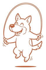 Cartoon Dog Joyfully Skipping Rope, Outline Drawing