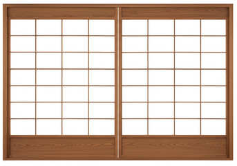 Wooden sliding shoji screen isolated on transparent background for interior design.