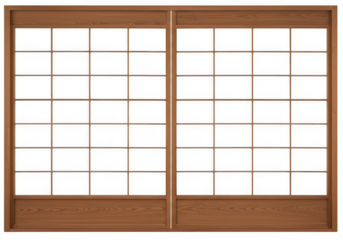 Wooden sliding shoji screen isolated on transparent background for interior design.