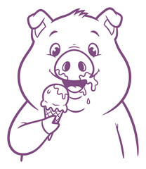 Obraz premium Line Art of a Pig Enjoying Ice Cream