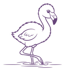 Simple Line Art Illustration of a Flamingo Wading in Water