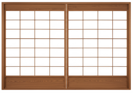 Wooden sliding shoji screen isolated on transparent background for interior design. - Powered by Adobe