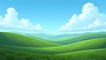 Rolling hills with blue sky and white clouds