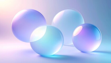 Four translucent spheres in shades of blue and purple, floating against a gradient background.