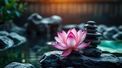 spa still life with pink lily