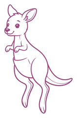 Cartoon Kangaroo Outline Drawing in Purple