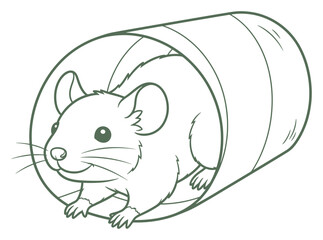 Line Art Illustration of a Mouse in a Tunnel