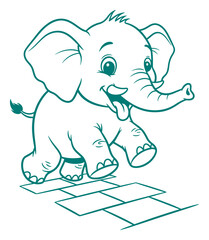 Cartoon Elephant on a Brick Path