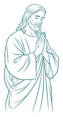 Jesus Christ in Prayer - Stylized Line Art Illustration