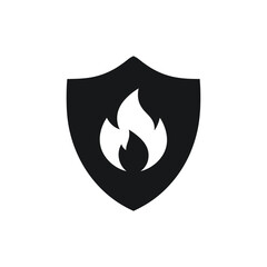 Shield containing a flame icon depicting protection and security against fire hazards or threats