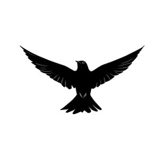 Silhouette of a bird with wings spread wide in flight against a neutral plane showing freedom