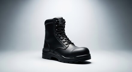 High-Quality Black Combat Boot Placed on a Minimalist Background for Fashion and Functionality