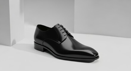 Stylish Black Leather Dress Shoe With Elegant Design Showcased Against a Minimalist Background