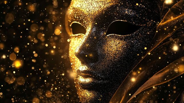 Captivating bokeh lights enhancing the allure of the Venetian carnival mask.