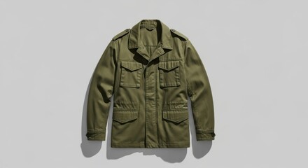 Stylish Olive Green Military Jacket Displayed on a Neutral Background Perfect for Fashion Enthusiasts