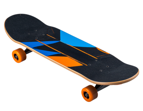 Modern Skateboard with Colorful Abstract Deck Design, Side View, Isolated on Transparent Background