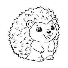 Fototapeta premium Happy baby hedgehog with a little apple on its back, cartoon line art