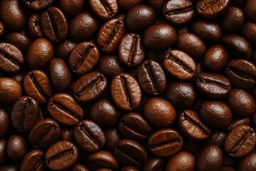 Fototapeta premium Aromatic coffee beans with rich textures and warm brown tones creating perfect backdrop for café and beverage marketing