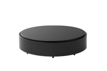 Sleek dark grey cylindrical display pedestal with a flat top surface isolated on transparent background
