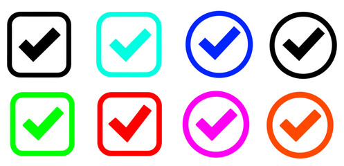 Variety of approval check marks in different colors and shapes signifies correctness and positive affirmation, silhouette