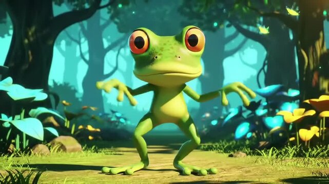 Cute Frog in Enchanted Forest.