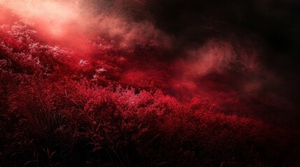 Fototapeta premium Mystical Red Landscape with Fog and Ethereal Lighting Effects