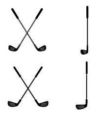 Sporting crossed golf clubs are featured in a graphic, minimalist black and white illustration for a modern golf design, silhouette