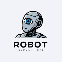 Obraz premium One-eyed robot logo, unique robot logo, tech logo, modern logo, one eye logo