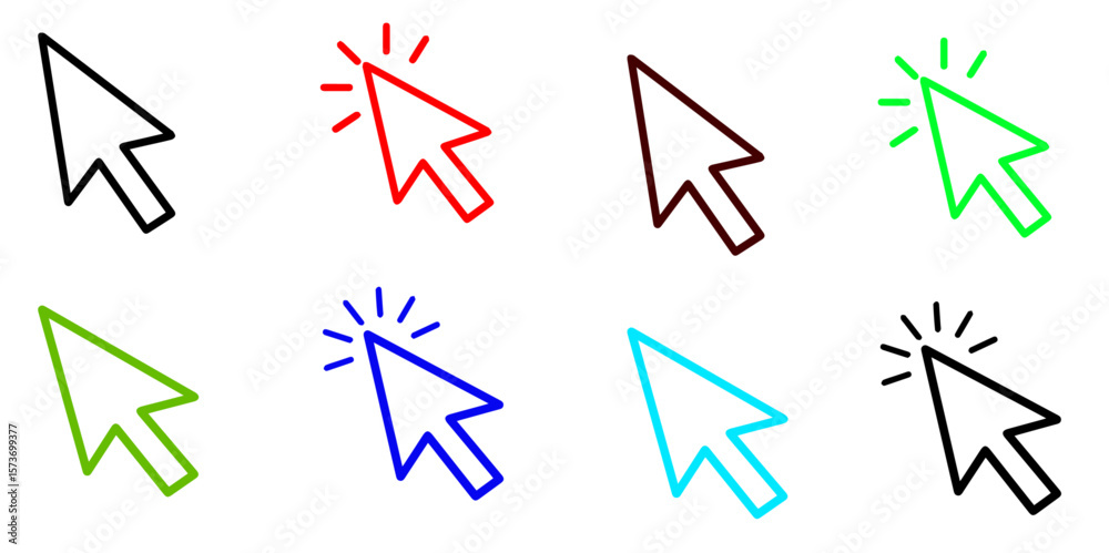Fototapete Colorful mouse pointers showcase design elements for website interfaces and graphic illustrations with click actions, silhouette