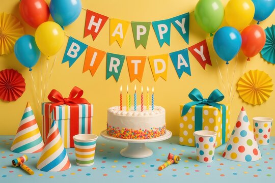 Festive Birthday Party Setup with Colorful Decorations and Celebration Elements for Special Occasions
