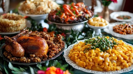 Obraz premium Festive meal spread on tiered platters