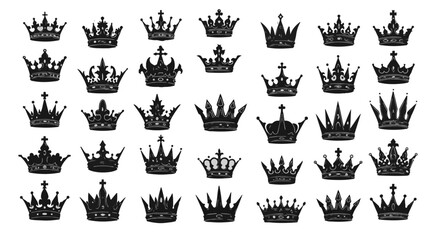 A diverse collection of royal crowns showcases regal elegance and symbolic authority on a clean background, silhouette