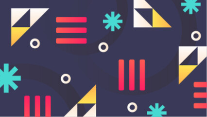 Obraz premium Abstract geometric design with triangles, rectangles, circles, and stars. Perfect for backgrounds, posters, and modern design projects. Great for web graphics.