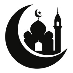 Silhouette of a Prayer Under Crescent Moon with Mosque Elements