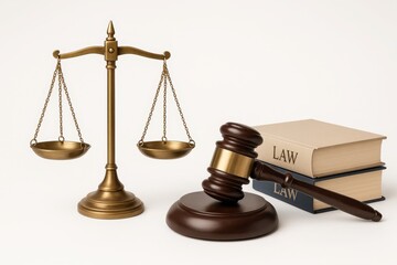 Legal scales of justice with gavel and law books symbolizing judicial system, fairness, and legal profession