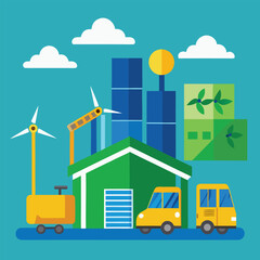 Naklejka premium Automated Eco Warehouse Using Electric Forklifts for Green Logistics