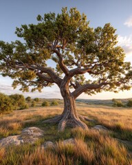 Majestic Old Tree in a Golden Hour Field