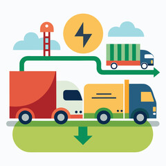 Fototapeta premium Color Vector Graphic Showing Transition from Diesel to Electric