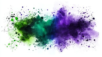 Vibrant watercolor splash in green and purple hues.