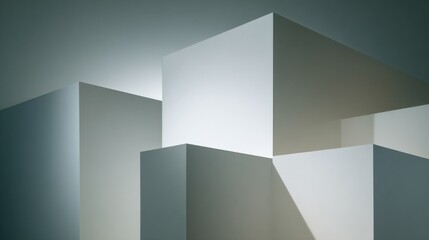 Fototapeta premium Modern minimalist architectural design with geometric white cubic structures and soft lighting in contemporary interior space