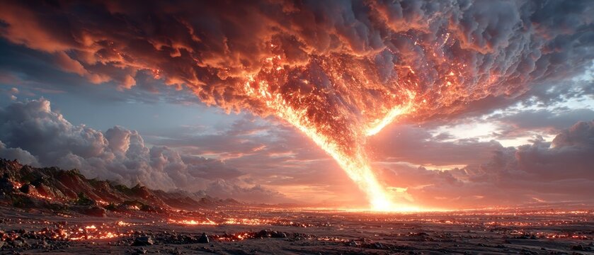 Fiery vortex over a burning landscape