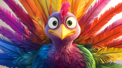 Obraz premium Colorful cartoon turkey close up