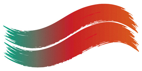 digital Two curved brush strokes with a gradient from green to red artistic design on a white background.