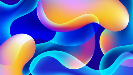 Vibrant abstract shapes in blue, yellow, and purple. Suitable for backgrounds, graphic design projects, or modern artistic concepts.