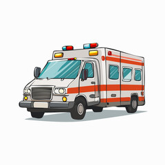 hand-drawn ambulance icon in flat design with simplified medical details and playful sketch lines