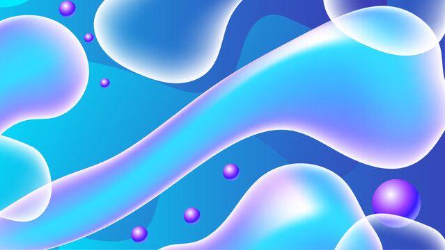 Abstract blue and purple blobs with small spheres. Suitable for backgrounds, design elements, party invitations, and digital art projects.