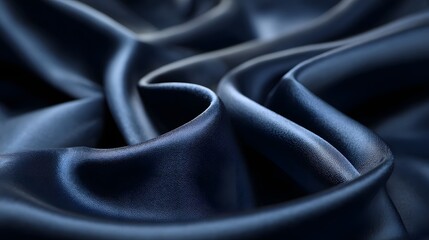 Captivating royal navy blue silk fabric with a smooth flowing movement and intricate lighting that highlights its luxurious premium texture