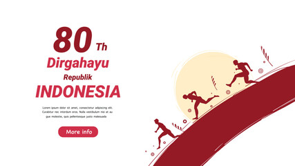 Runners silhouettes on hill with sunset backdrop celebrating Indonesia Independence Day