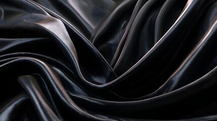 Obraz premium A captivating image showcasing the luxurious texture and fluid movement of smooth draped black silk with dramatic wave like folds and a high gloss reflective finish