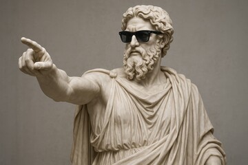 Classical Greek sculpture wearing trendy sunglasses creating perfect blend of ancient and modern style